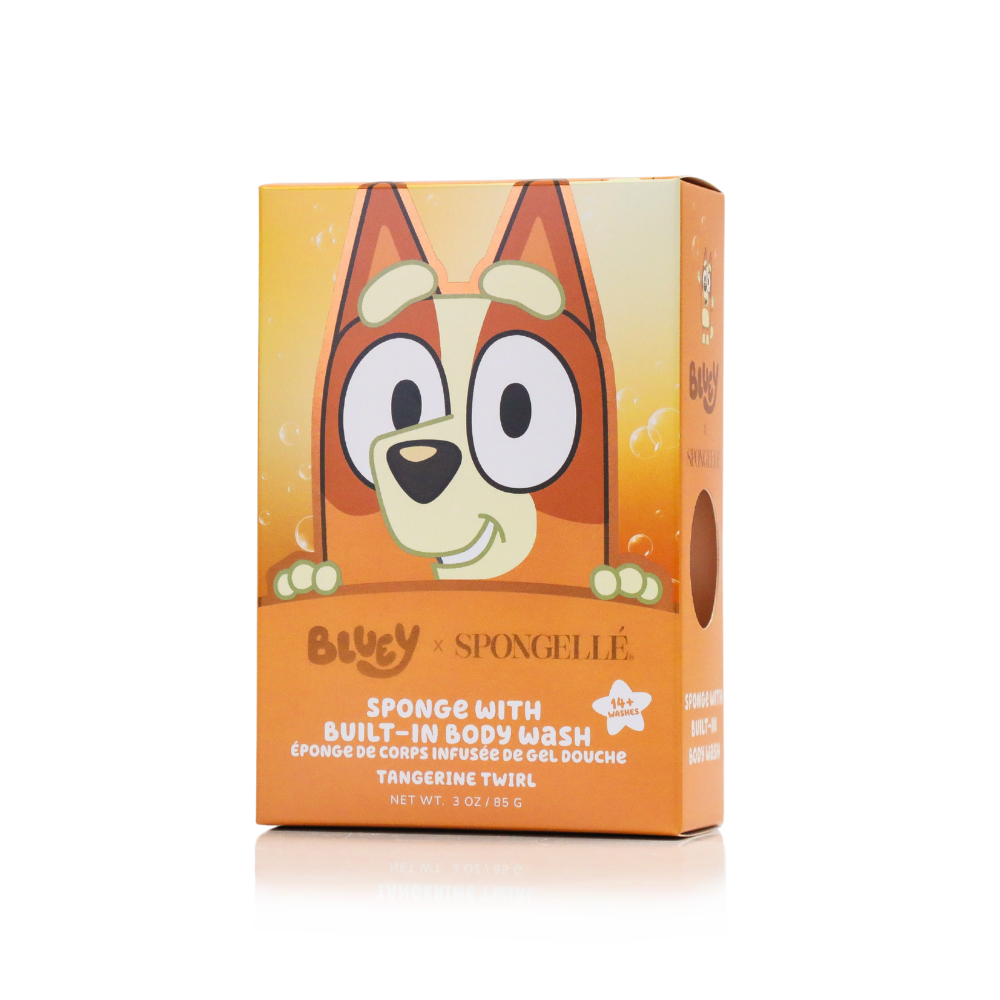 Bluey x Spongellé Bingo Tangerine Twirl Kids Bath Buffer – 14+ Washes
