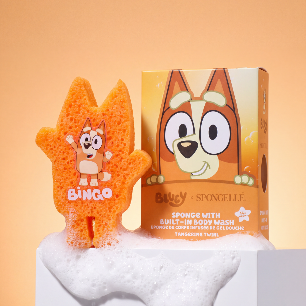 Bluey x Spongellé Bingo Tangerine Twirl Kids Bath Buffer – 14+ Washes