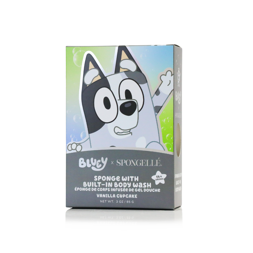 Bluey x Spongellé Muffin Vanilla Cupcake Kids Bath Buffer – 14+ Washes