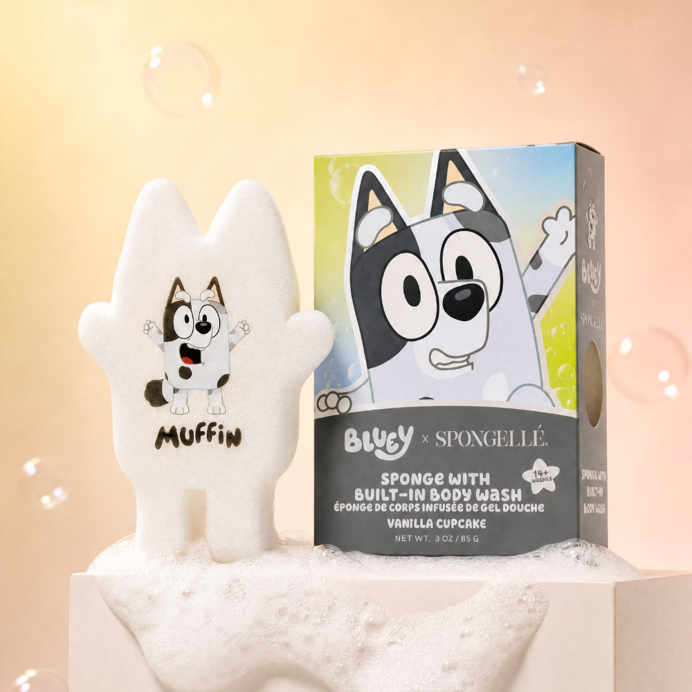 Bluey x Spongellé Muffin Vanilla Cupcake Kids Bath Buffer – 14+ Washes