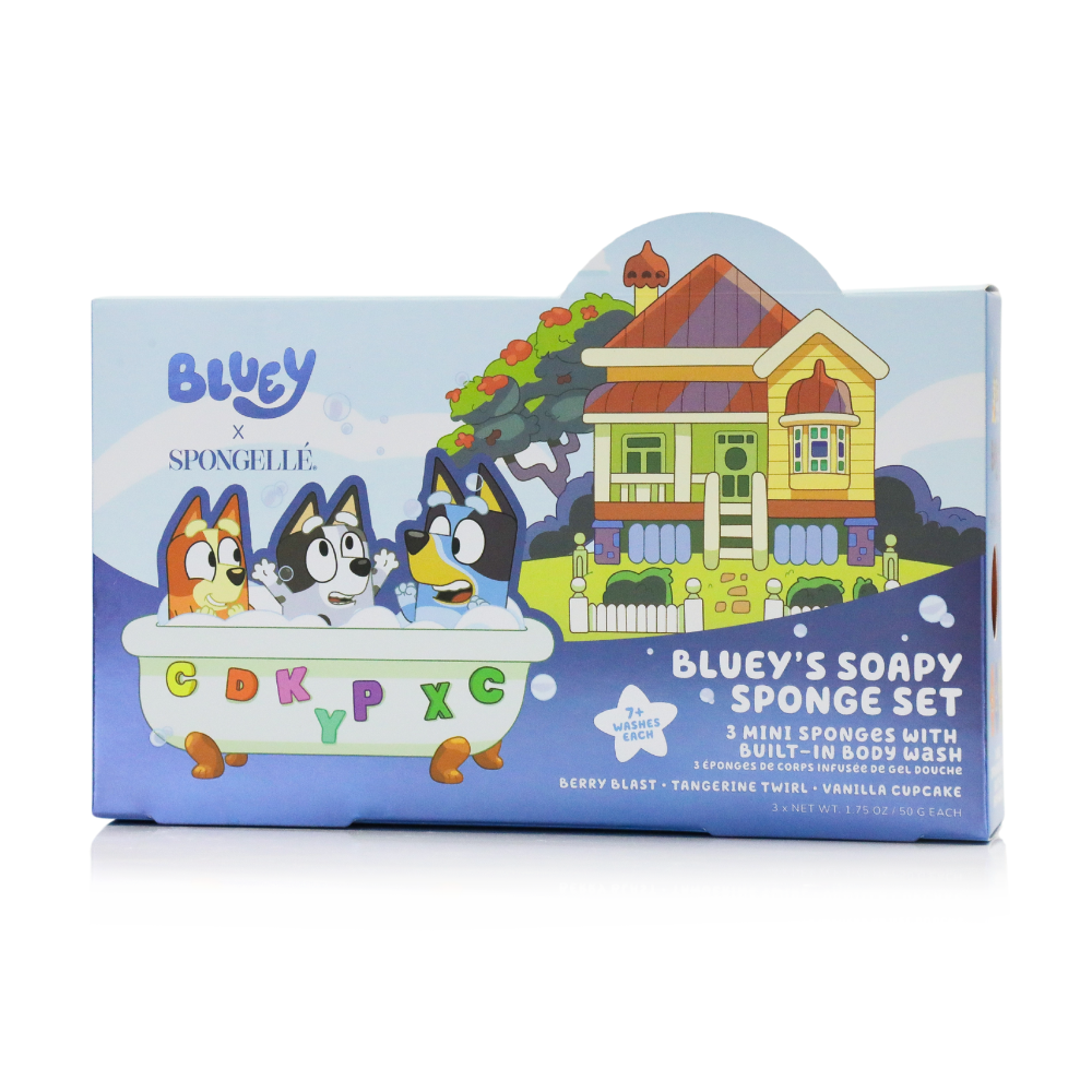 Bluey x Spongellé Kids Bath Gift Set – 3 Travel-Size Body Wash Buffers (7+ Washes Each)