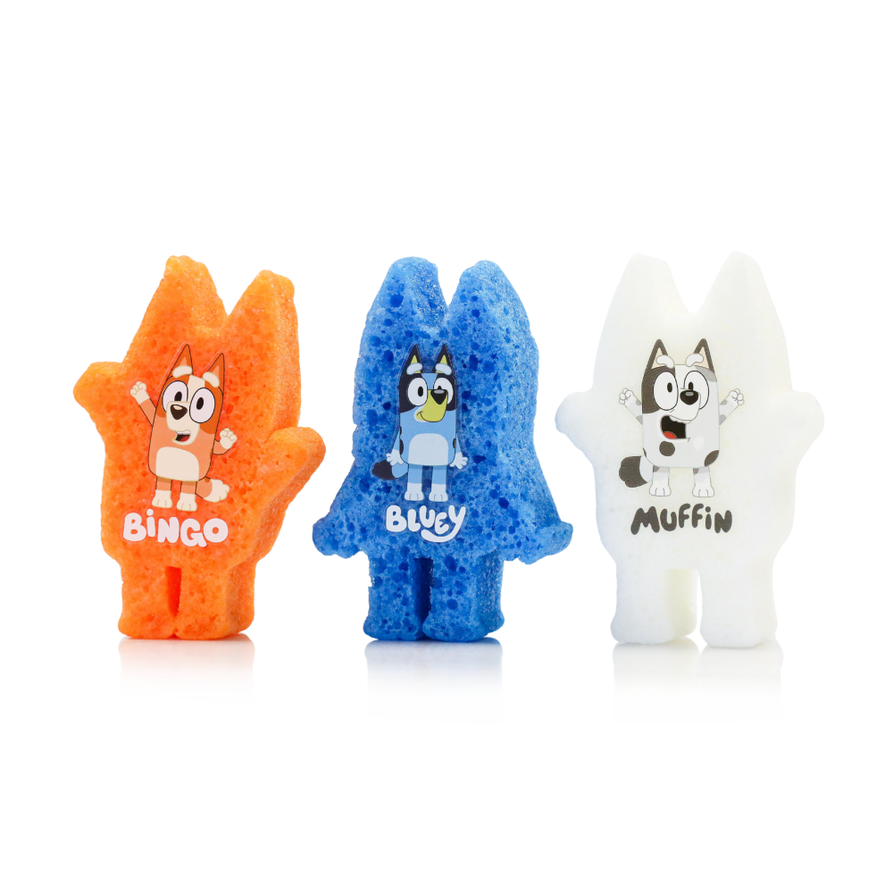 Bluey x Spongellé Kids Bath Gift Set – 3 Travel-Size Body Wash Buffers (7+ Washes Each)
