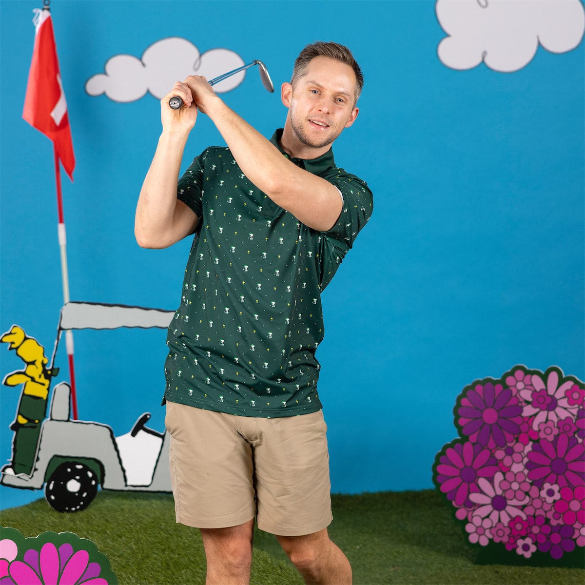RSVLTS Peanuts Birdie and Beagle Snoopy Golf All-Day Polo